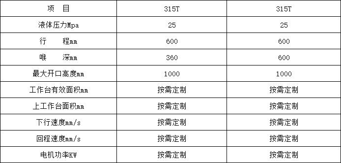 315噸單臂液壓機參數